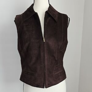 Vintage SIENNA STUDIO Dark Brown Suede Zip Vest Size Med